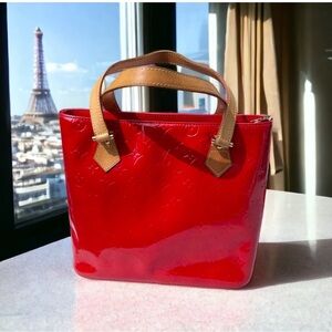 Authentic Loius  Vuitton Monogram  Vernis Houston Tote, Red